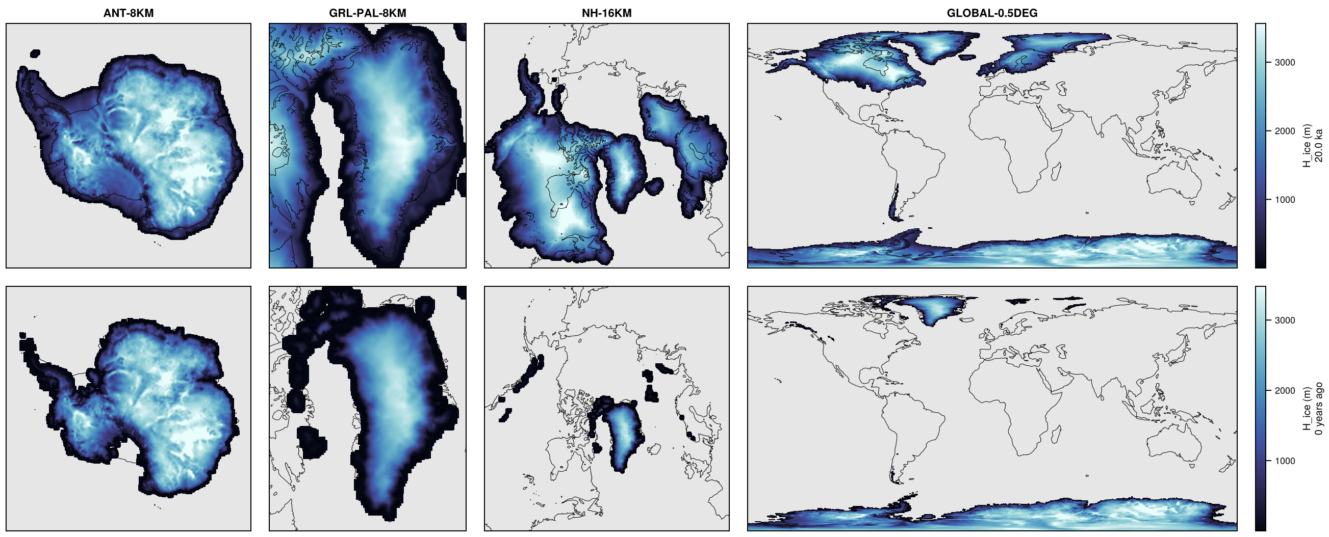 IceHistory-PaleoMIST_max on ANT-8KM, GRL-PAL-8KM, NH-16KM, GLOBAL-0.5DEG: H_ice.