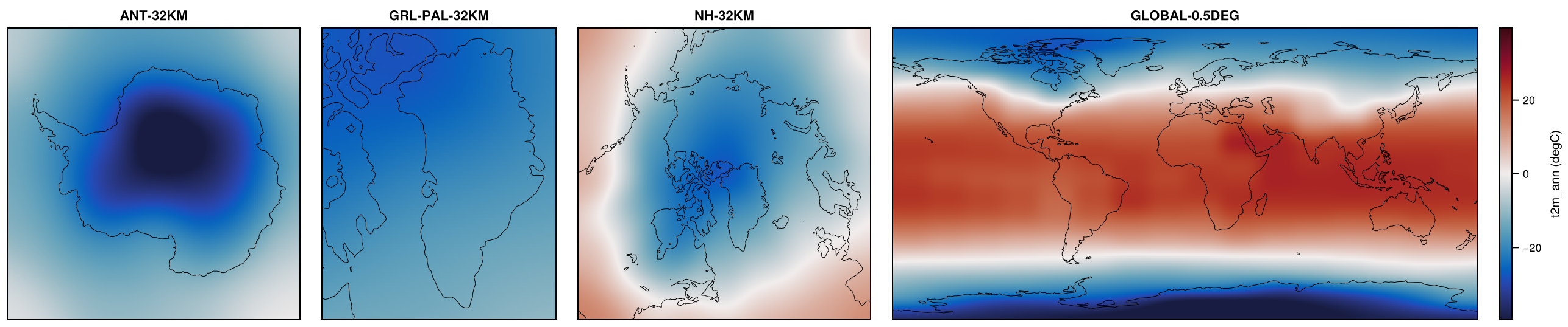 Paleoclimate-CLIMBER3a-lgm_1p7strong on ANT-32KM, GRL-PAL-32KM, NH-32KM, GLOBAL-0.5DEG: t2m_ann.