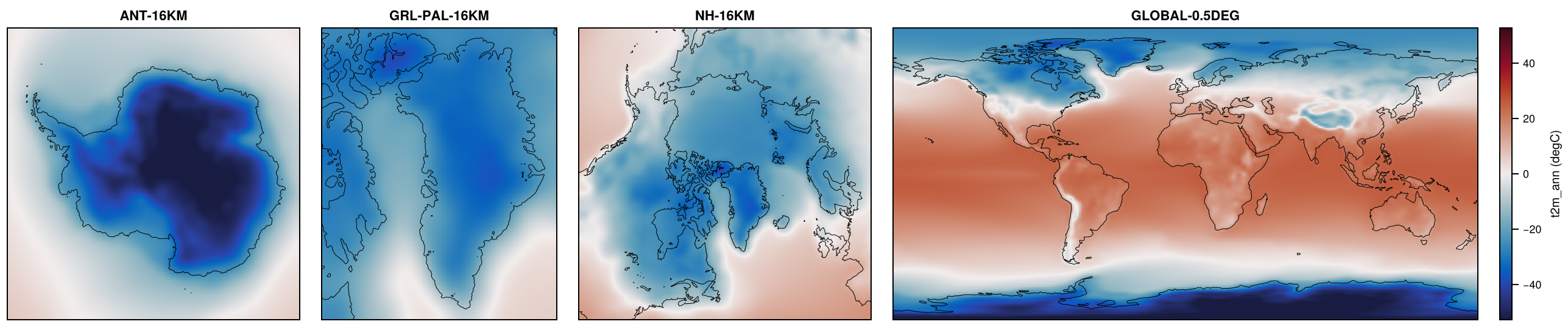 Paleoclimate-PMIP3-CNRM-CM5-lgm on ANT-16KM, GRL-PAL-16KM, NH-16KM, GLOBAL-0.5DEG: t2m_ann.