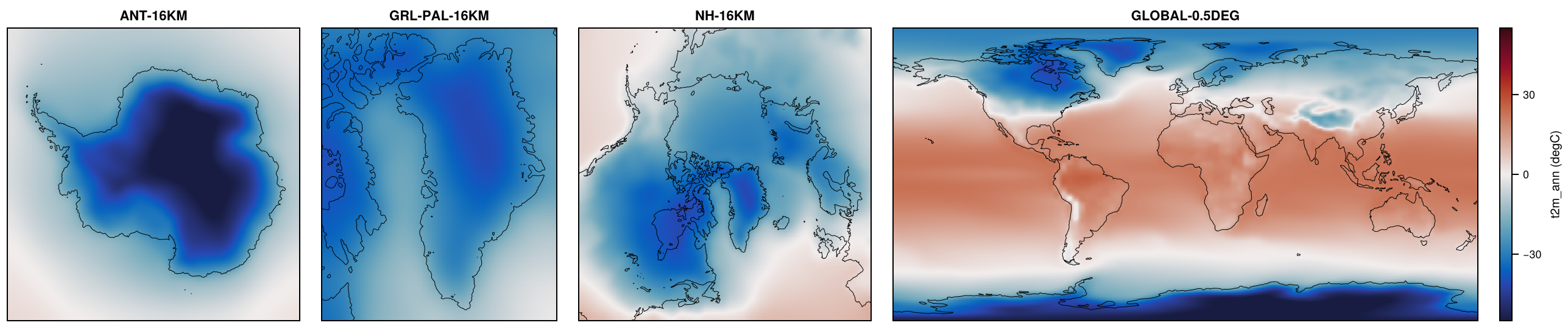 Paleoclimate-PMIP3-IPSL-CM5A-LR-lgm on ANT-16KM, GRL-PAL-16KM, NH-16KM, GLOBAL-0.5DEG: t2m_ann.