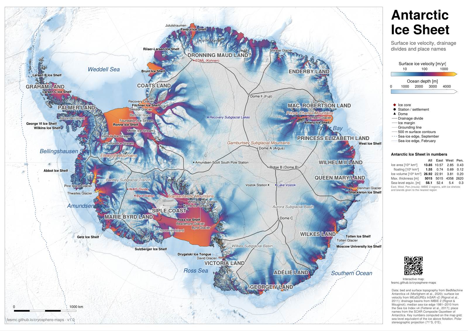 Antarctica: ice velocity, ember colours