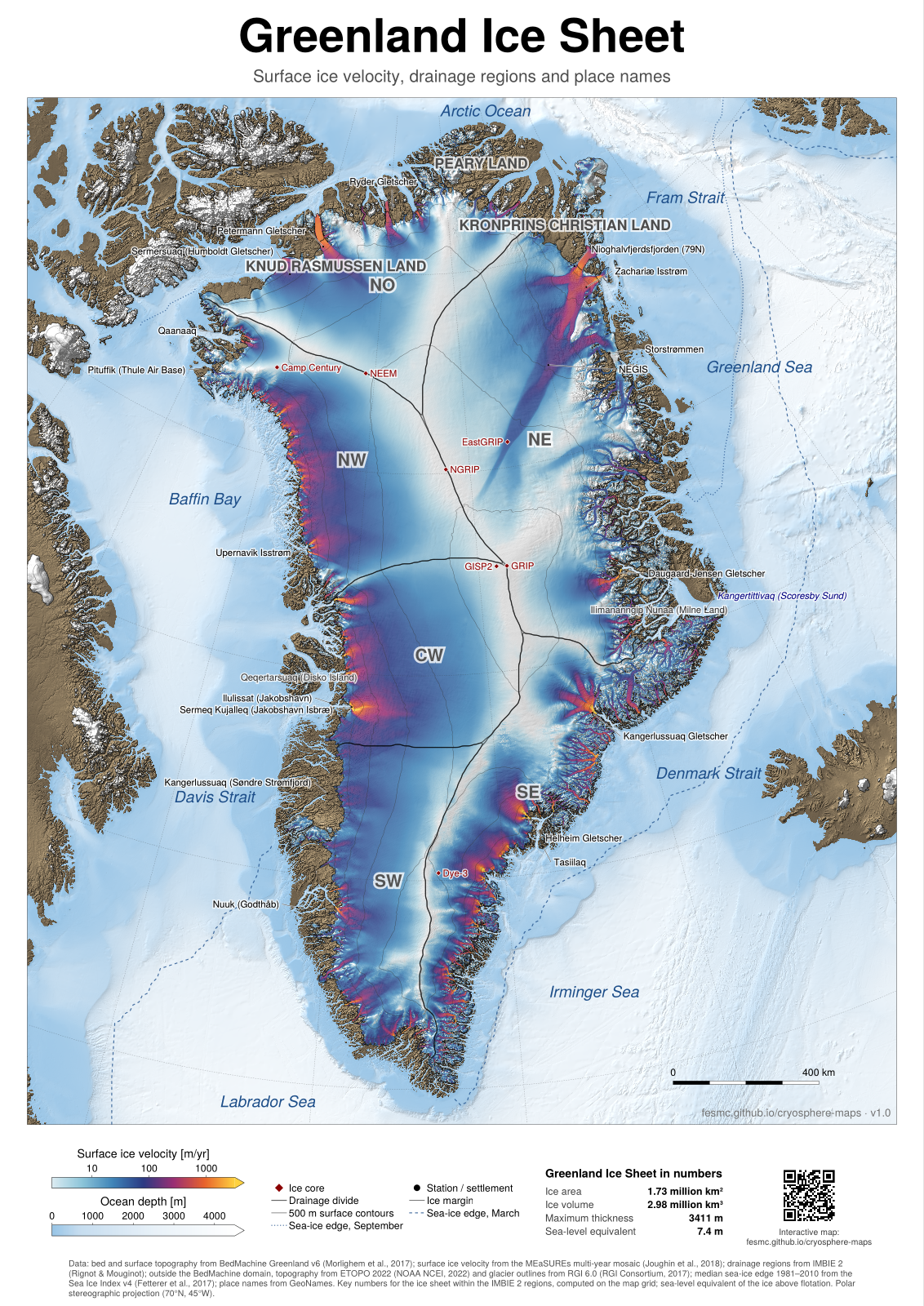Greenland: ice velocity, ember colours