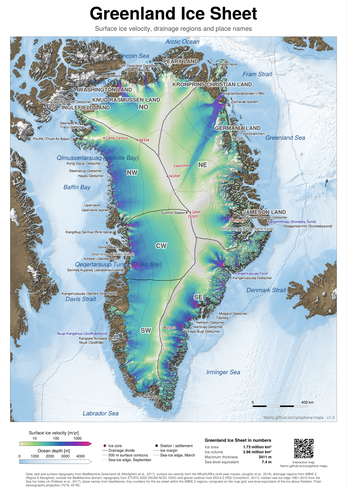 Greenland: ice velocity, more names